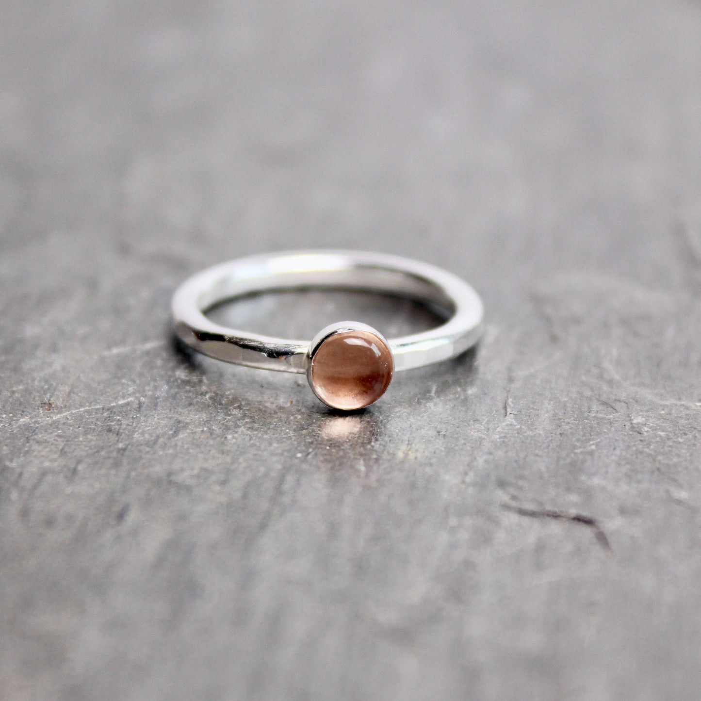 Sterling Silver Oregon Sunstone Stacking Ring | Dainty Peachy Pink Ring | PNW Gemstone