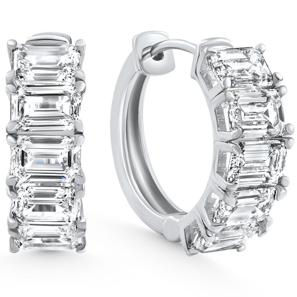 6.30Ct Emerald Cut Diamond Hoops 14k White Gold Lab Grown Earrings 3/4"