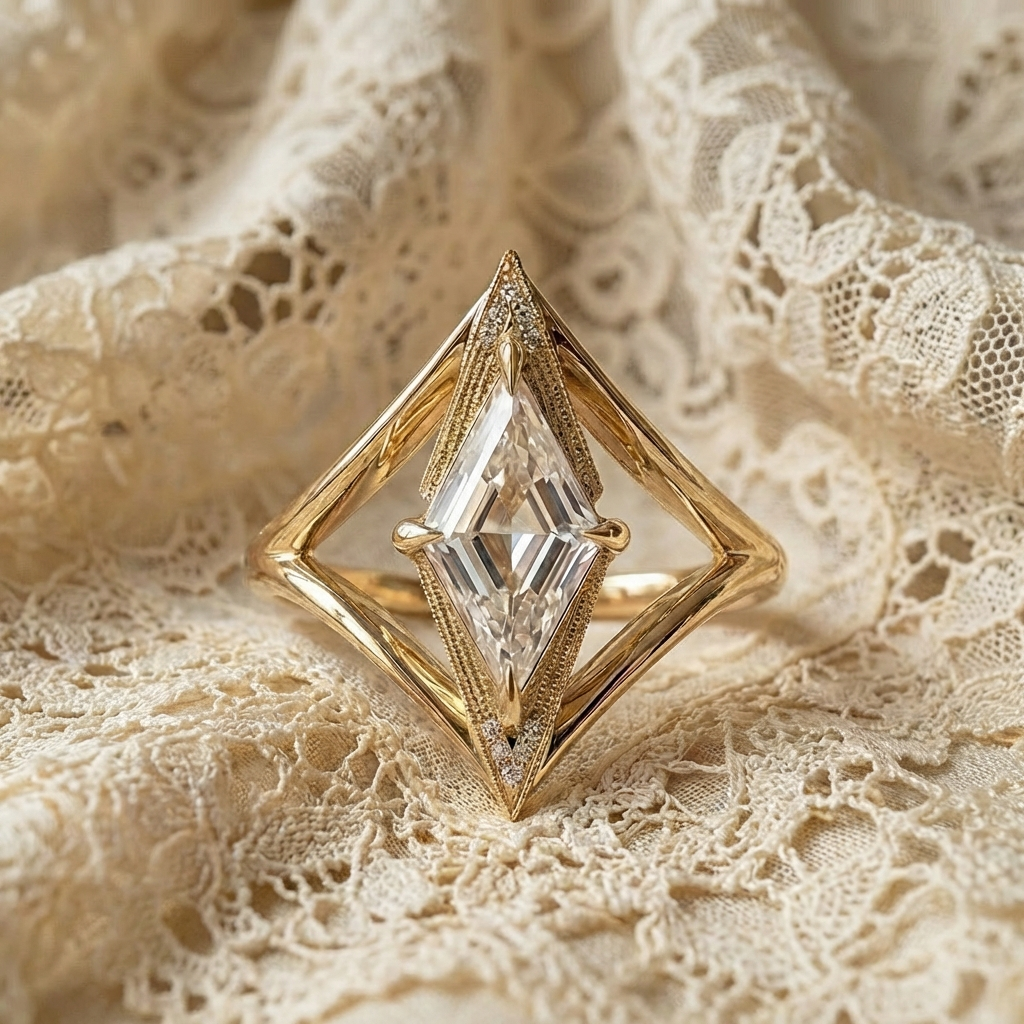 1.21 Carat Lozenge Moissanite and Diamond Engagement Ring, Arwen Setting