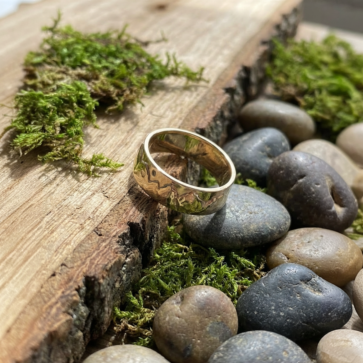 7mm Mountain Mens Wedding Ring with Black Diamond, Comfort Fit