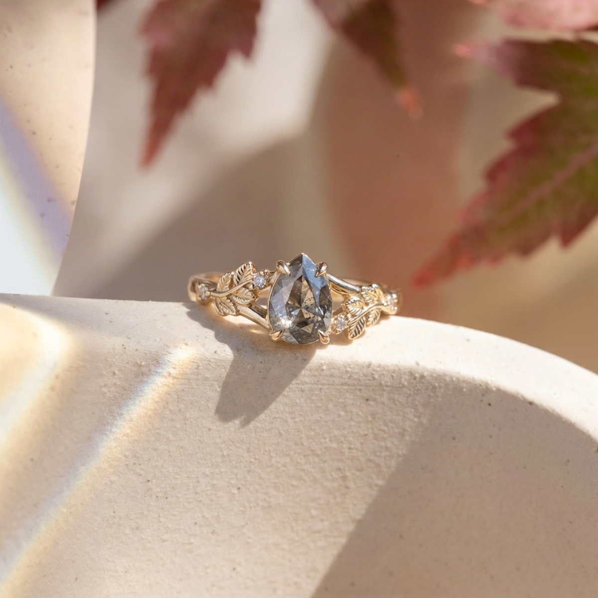 1.16 Carat Salt and Pepper Pear Diamond Engagement Ring, Magnolia Setting