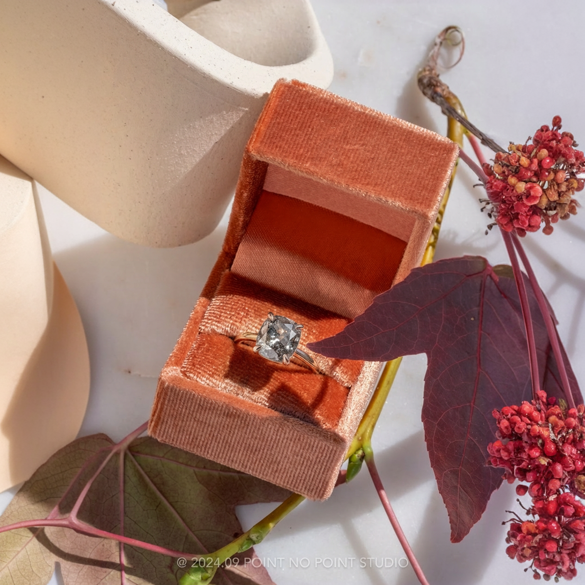 2.32 Carat Canadian Salt and Pepper Cushion Diamond Engagement Ring, Lark Setting