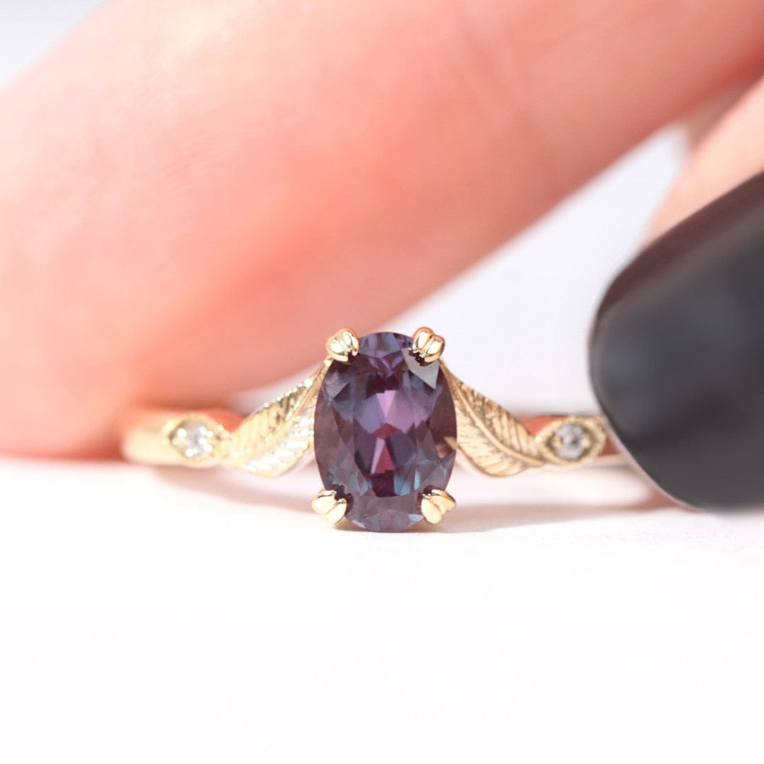 Oval Alexandrite Leaf Engagement Ring