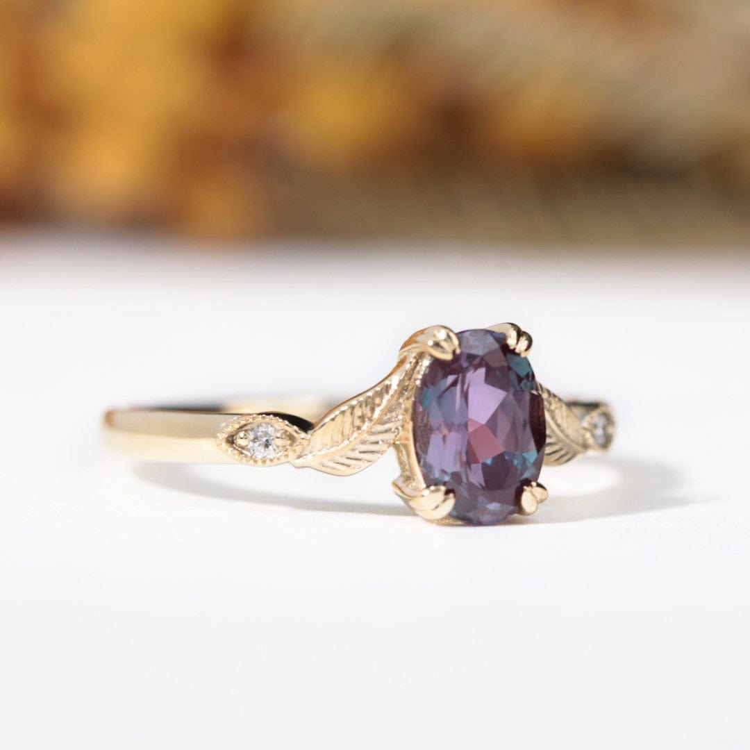 Oval Alexandrite Leaf Engagement Ring