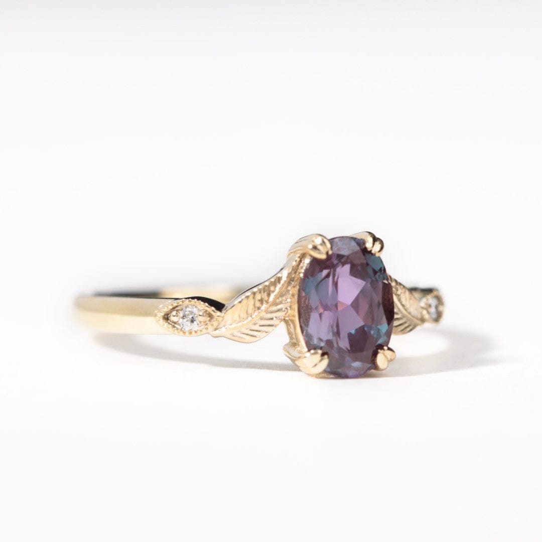 Oval Alexandrite Leaf Engagement Ring