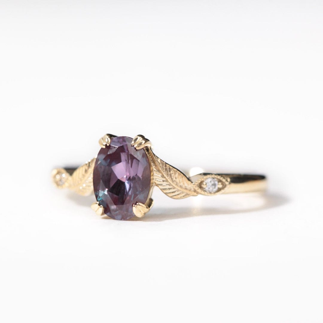Oval Alexandrite Leaf Engagement Ring