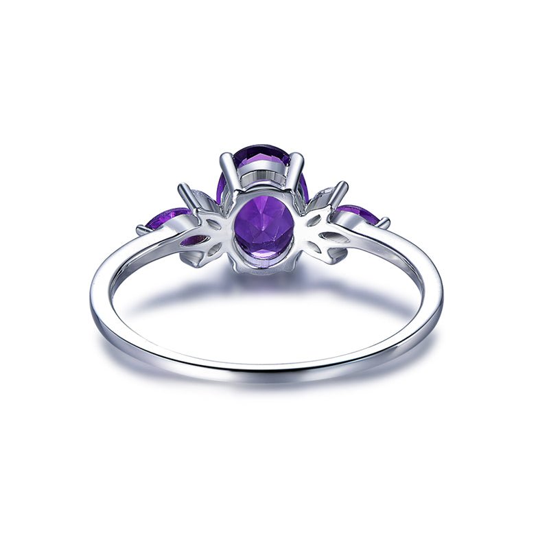 Custom Hexagon Amethyst & Marquise Moissanite Leaf Ring in 14K White Gold