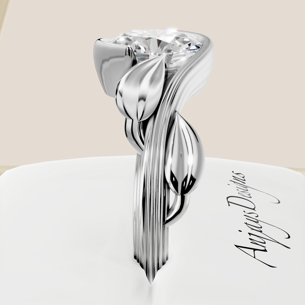 2 Carat Oval Diamond Engagement Ring Nature Inspired Ring IGI Certified