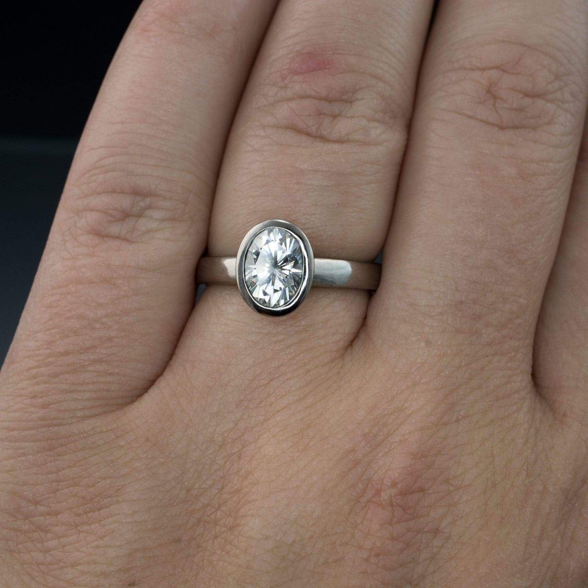 Oval Moissanite Olivia Ring Bezel Solitaire Engagement Ring
