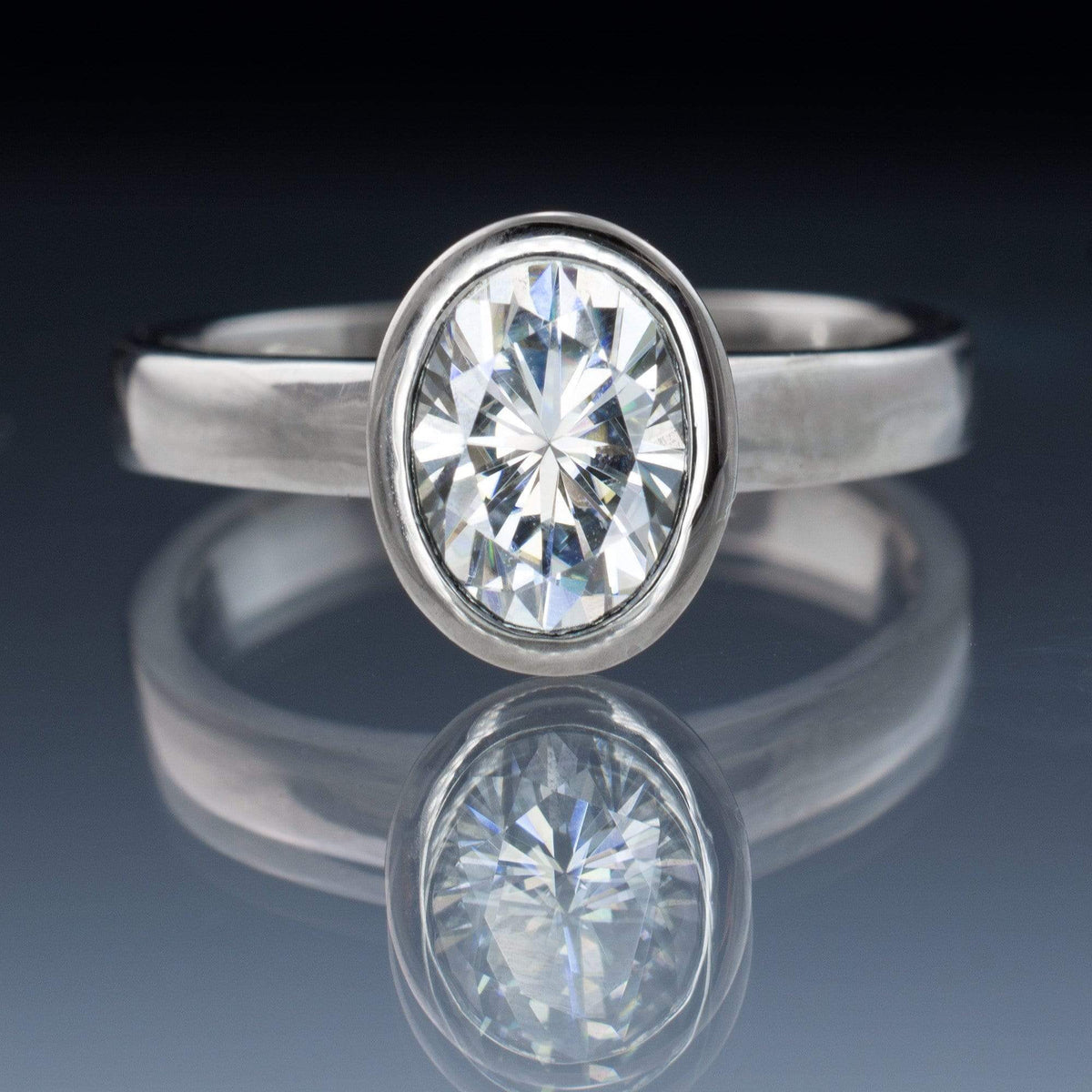Oval Moissanite Olivia Ring Bezel Solitaire Engagement Ring