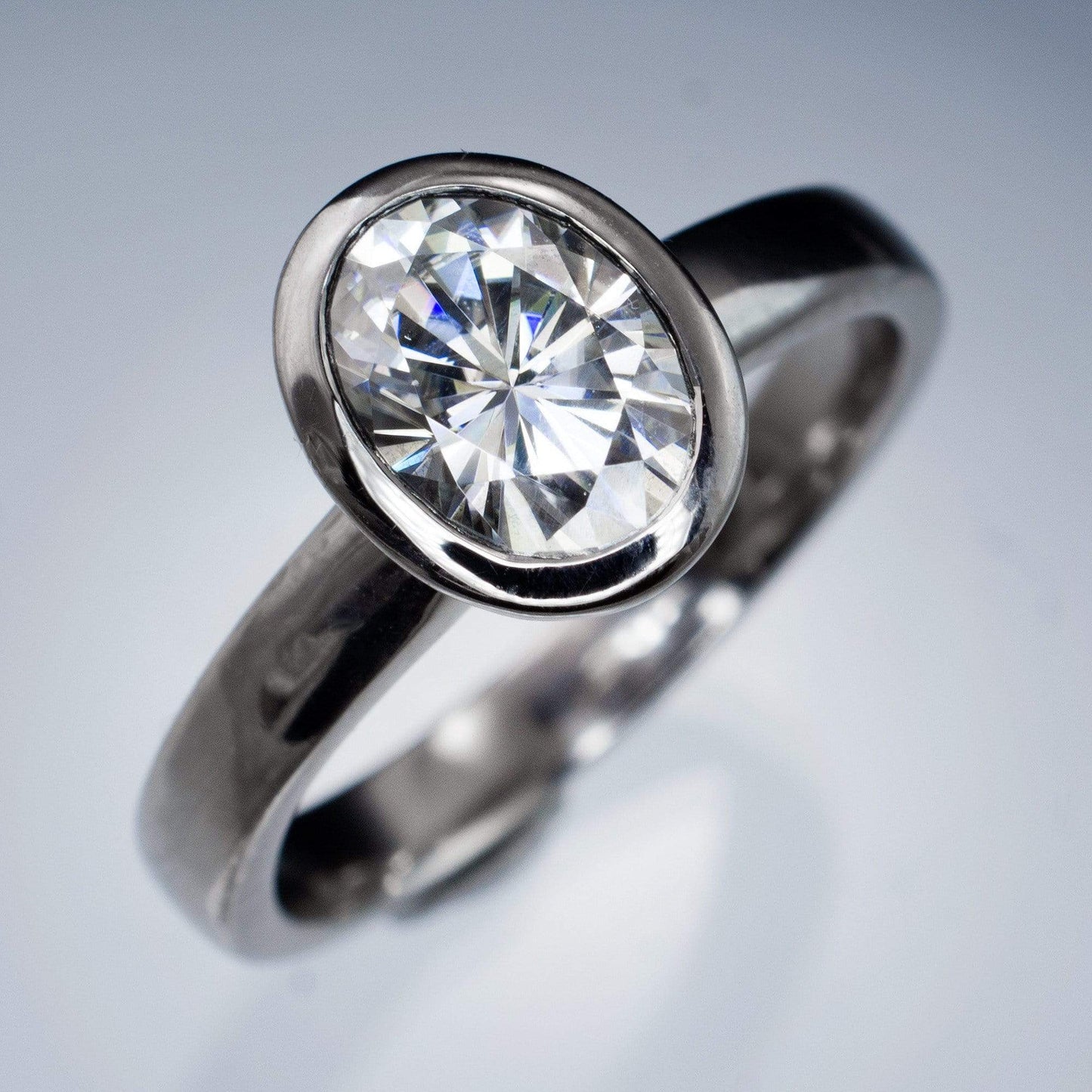 Oval Moissanite Olivia Ring Bezel Solitaire Engagement Ring