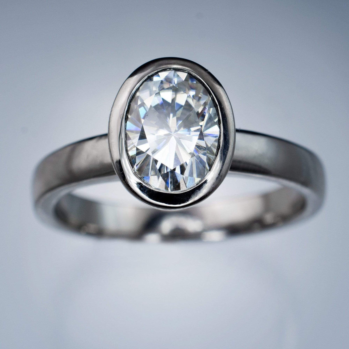 Oval Moissanite Olivia Ring Bezel Solitaire Engagement Ring