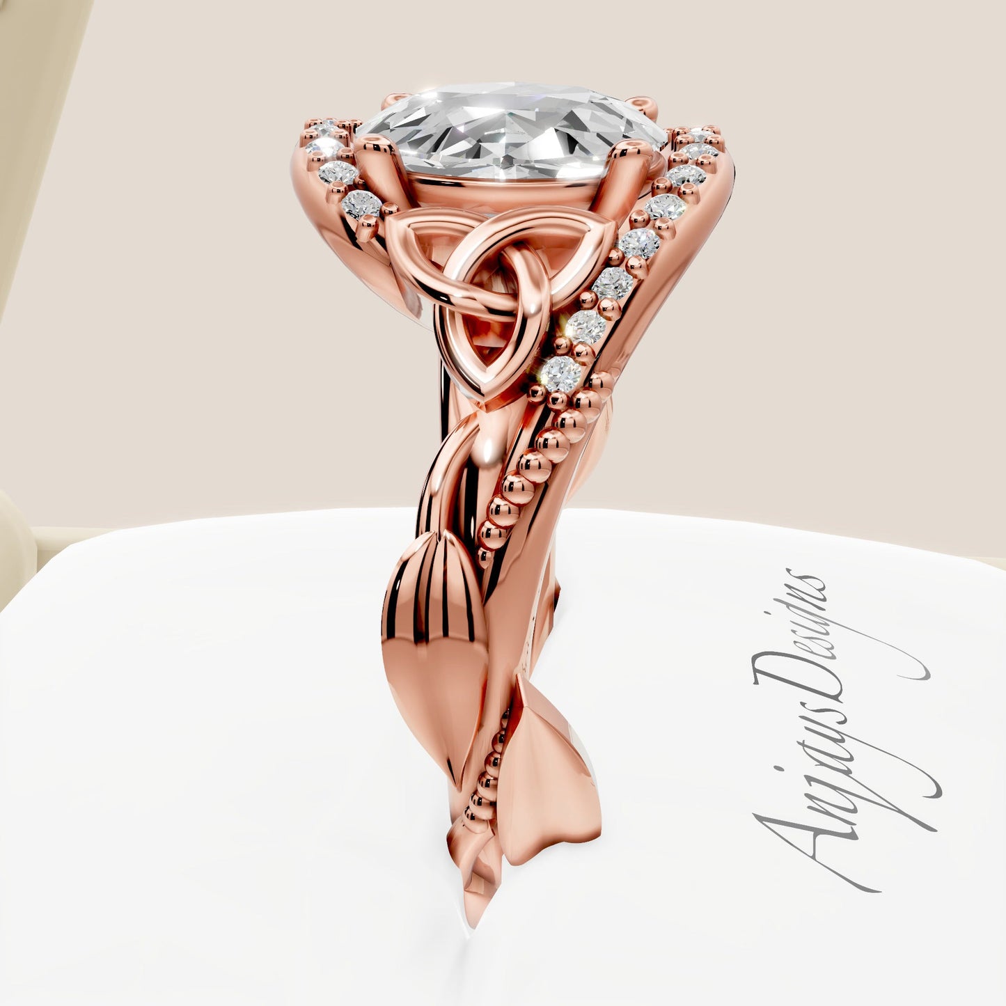 Celtic Engagement Ring 2 Carat IGI Certified Lab Grown Oval Cut Diamond Halo Engagement Ring Nature Inspired