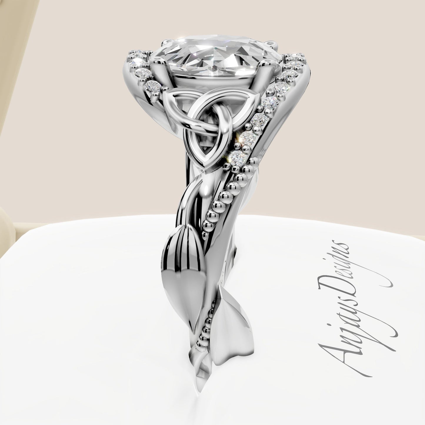 Celtic Engagement Ring 2 Carat IGI Certified Lab Grown Oval Cut Diamond Halo Engagement Ring Nature Inspired