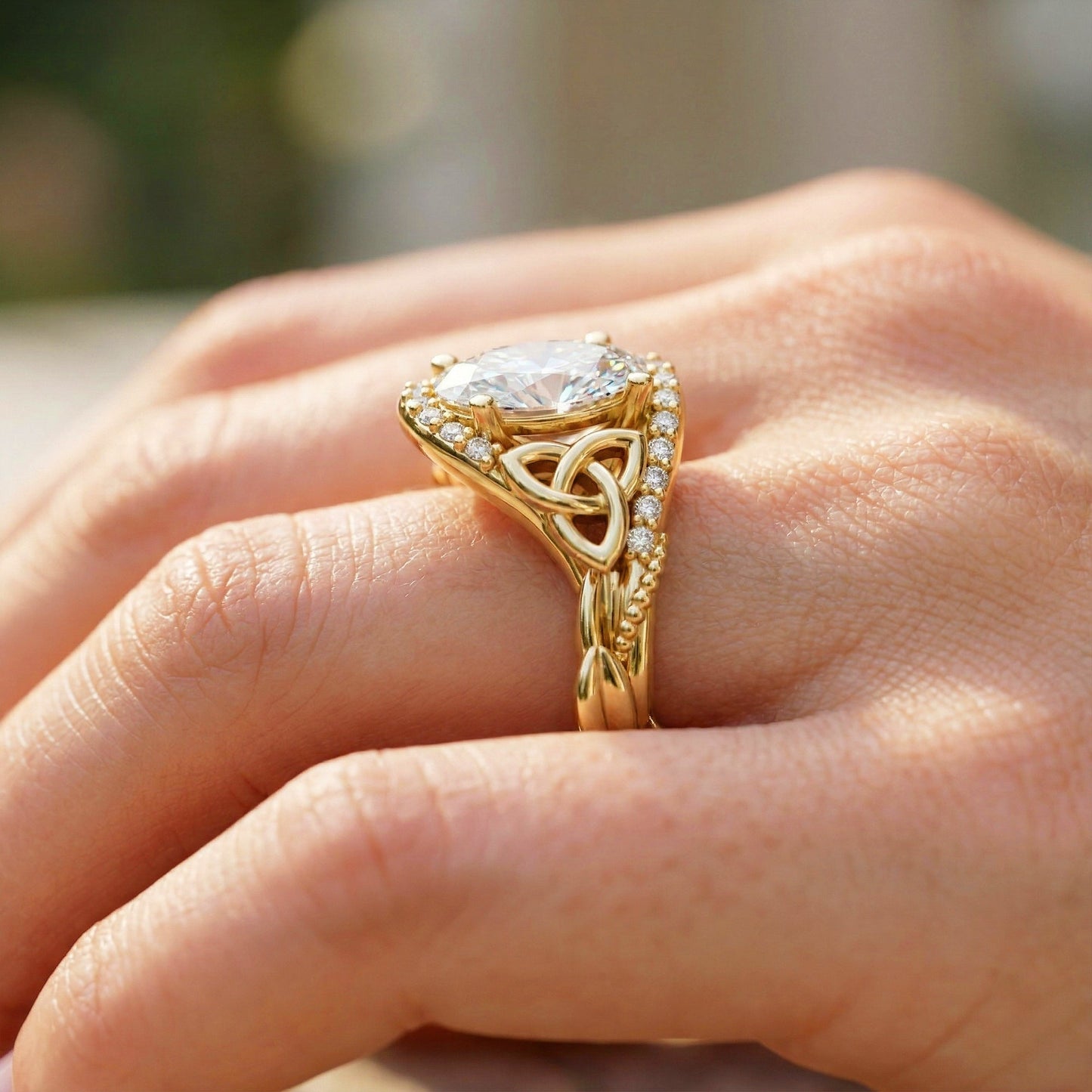 Celtic Engagement Ring 2 Carat IGI Certified Lab Grown Oval Cut Diamond Halo Engagement Ring Nature Inspired