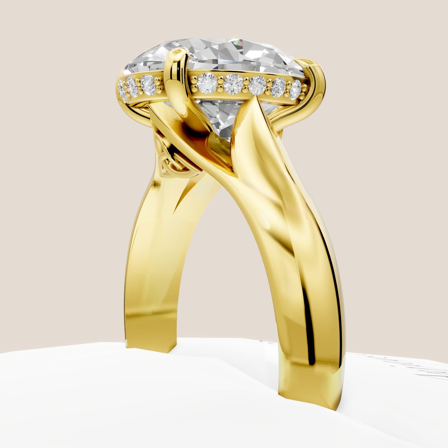 Celtic Diamond Engagement Ring 3 Carat Oval Lab Grown Diamond Hidden Halo Wedding Ring