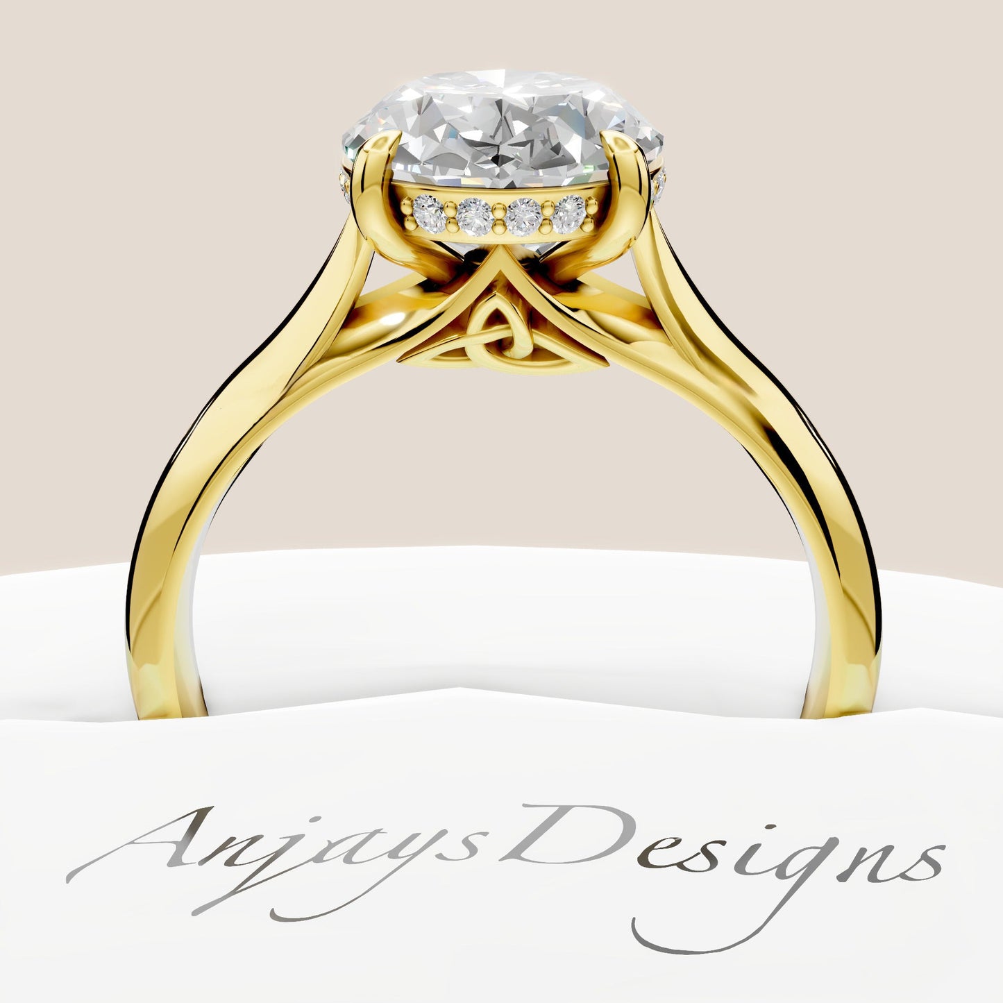 Celtic Diamond Engagement Ring 3 Carat Oval Lab Grown Diamond Hidden Halo Wedding Ring