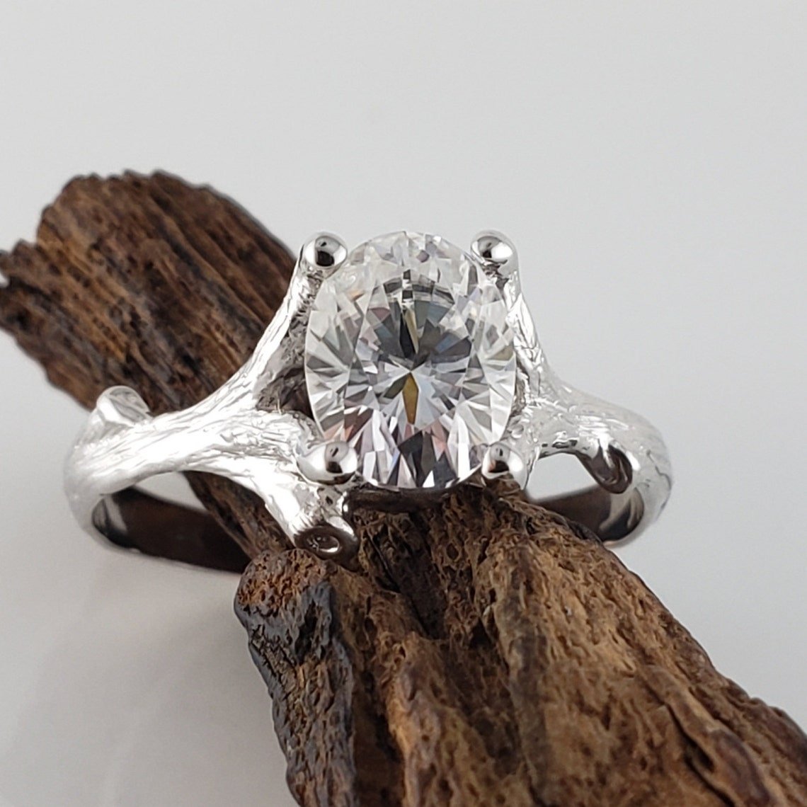 Oval Moissanite Twig Engagement Ring