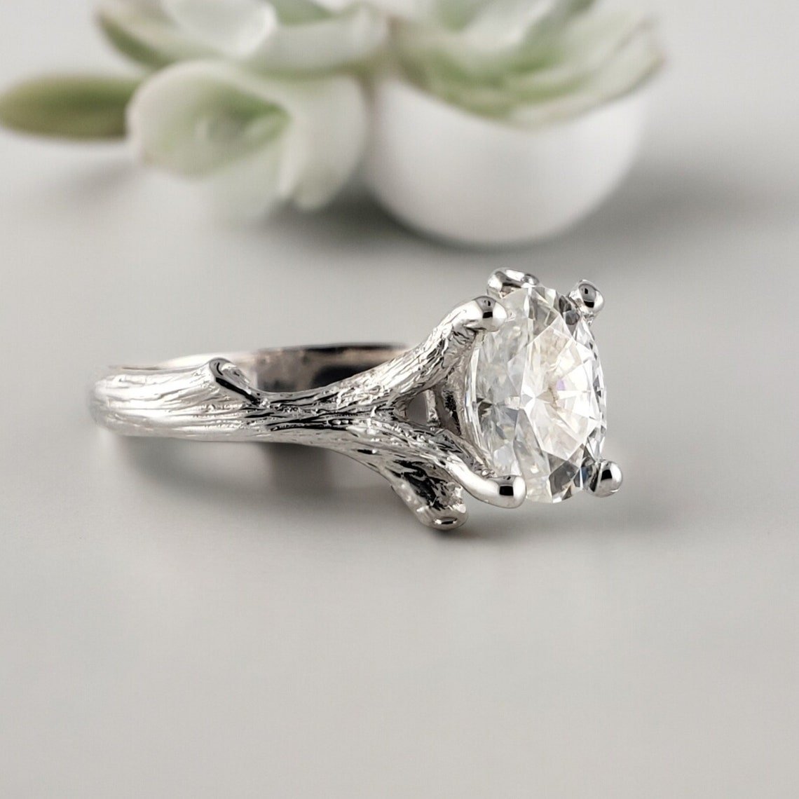 Oval Moissanite Twig Engagement Ring