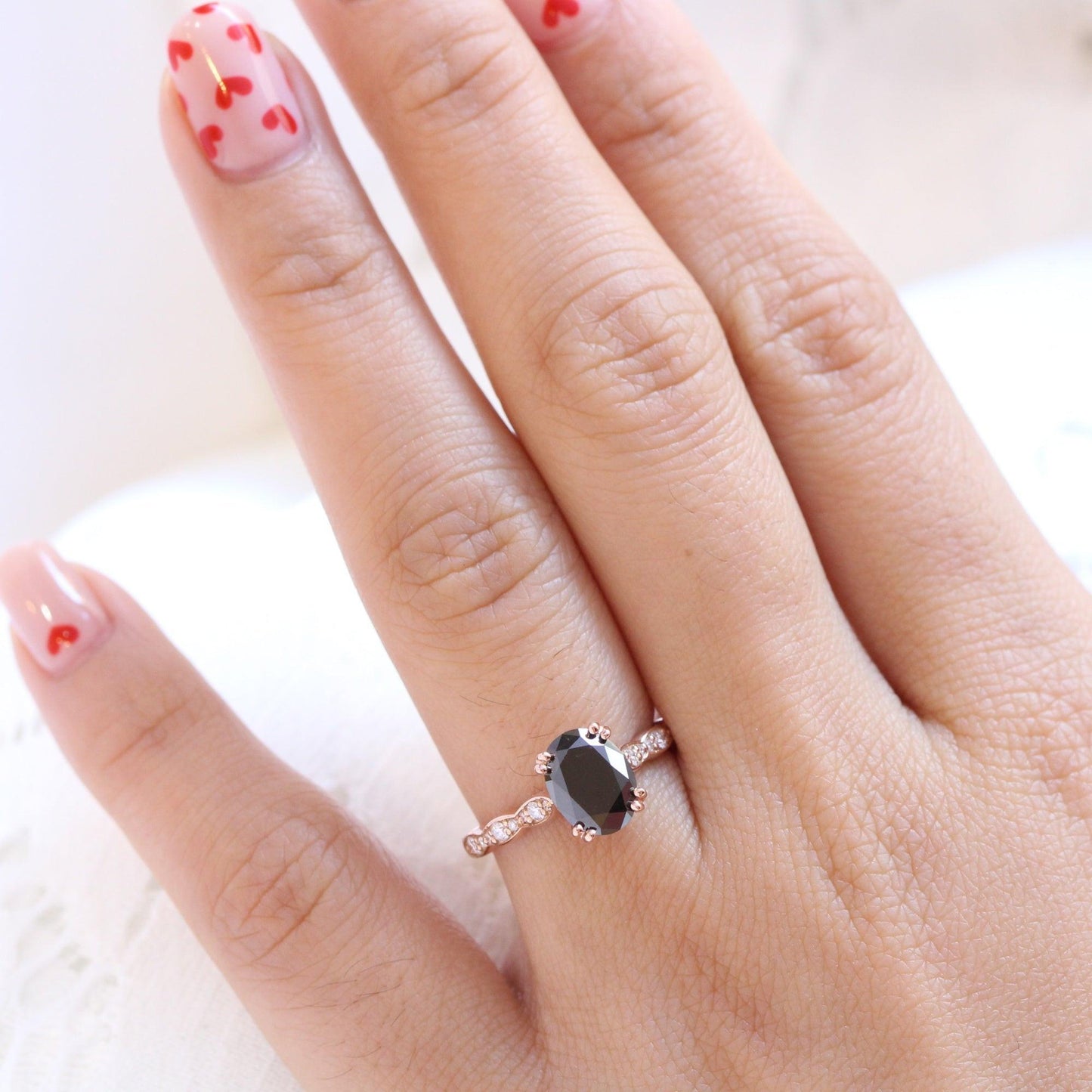 Grace’s Scallop | Oval Black Diamond Solitaire Engagement Ring