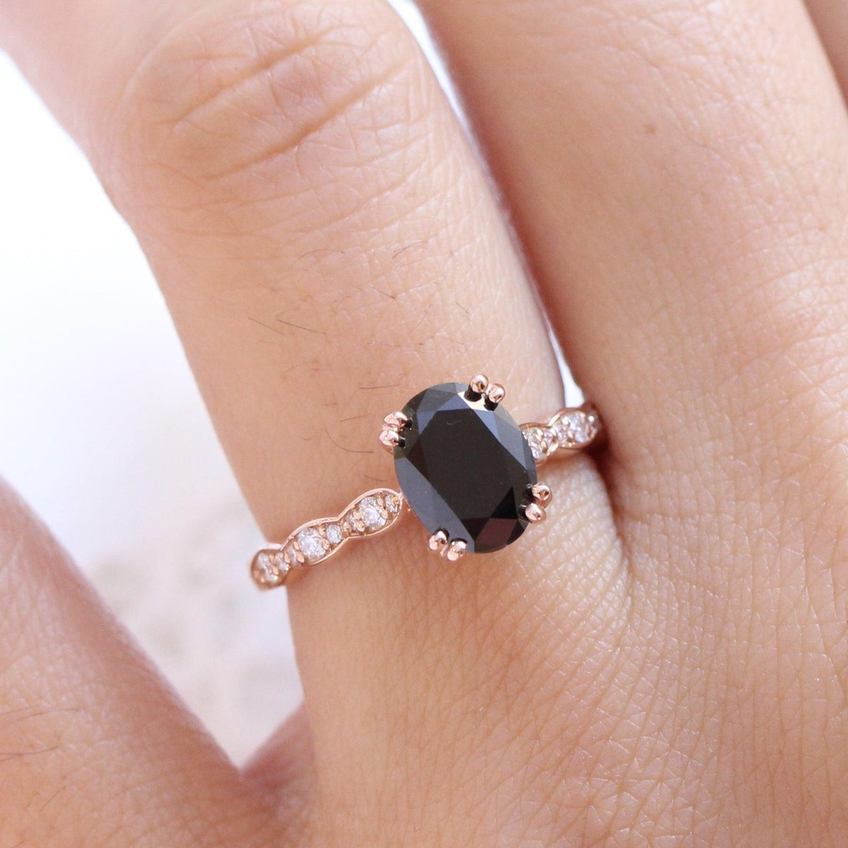 Grace’s Scallop | Oval Black Diamond Solitaire Engagement Ring