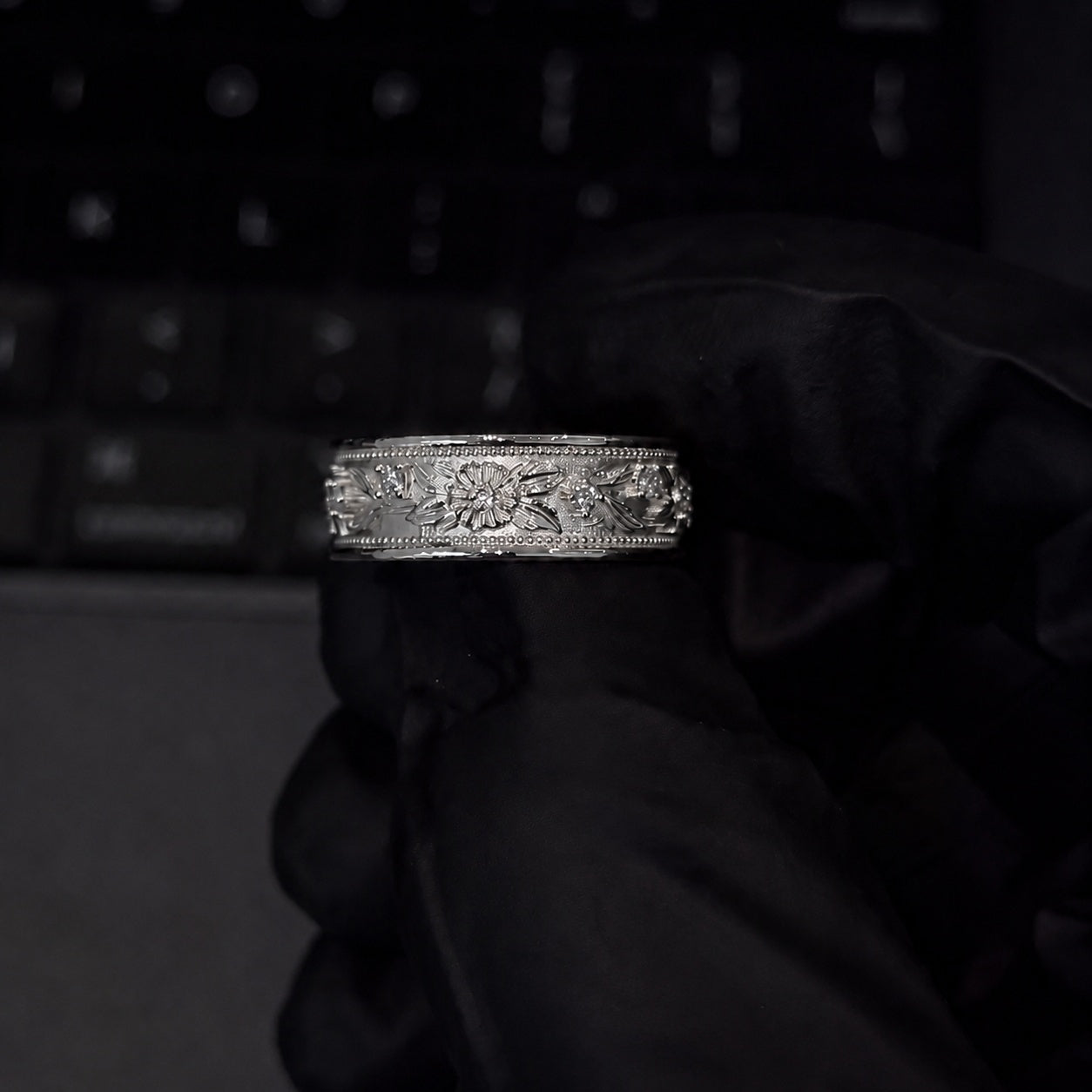 Bold Ornate Floral Engraved Anniversary Band
