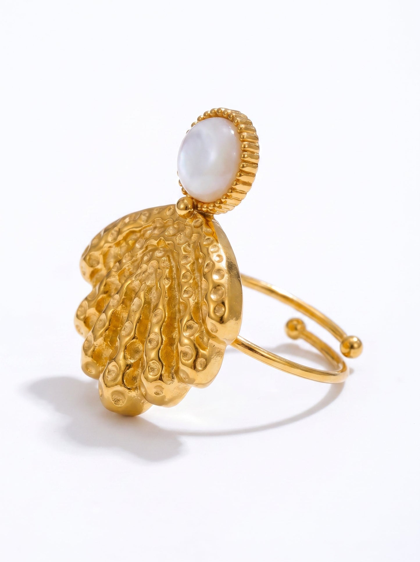 Bague Naïs | Coquillage Martelé Nacre & Or 18k Ajustable – Univers Aquatique