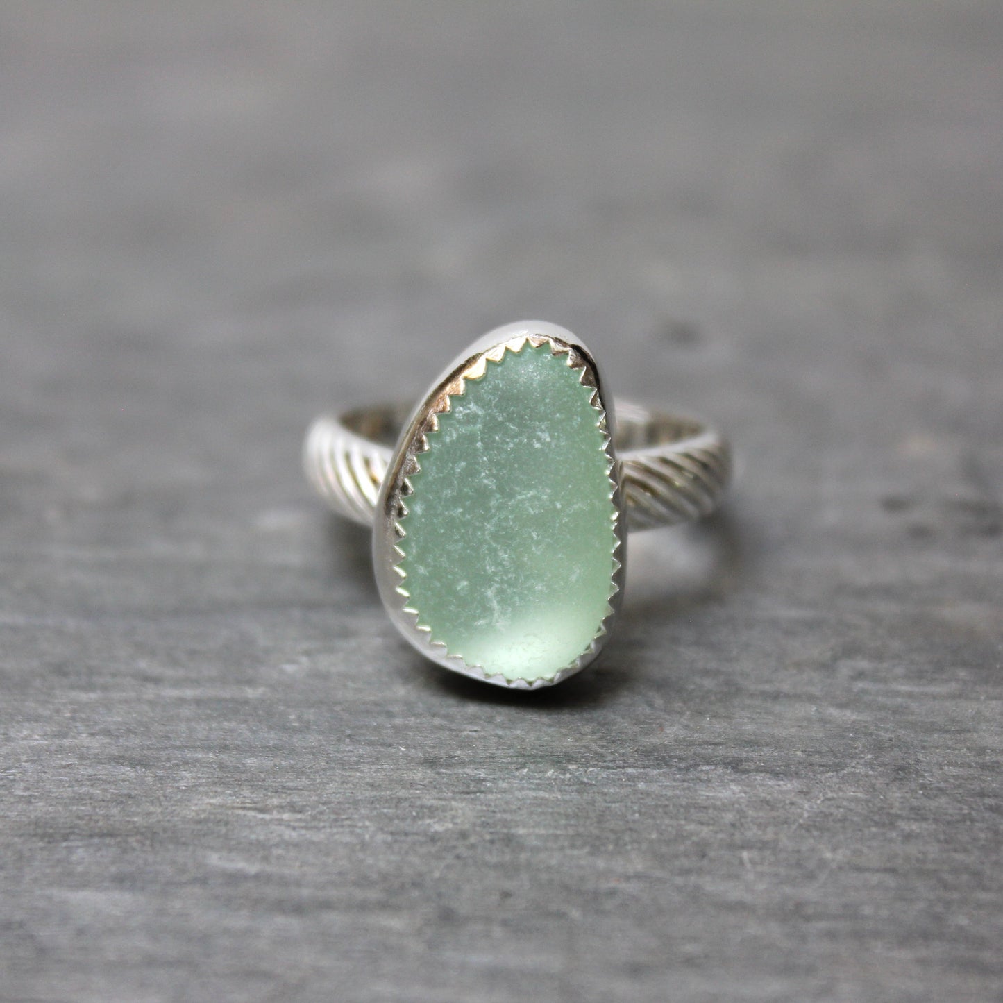 Light Green Sea Glass Statement Ring • Sterling Silver • Handmade • Beach Jewelry for Her • Size 10