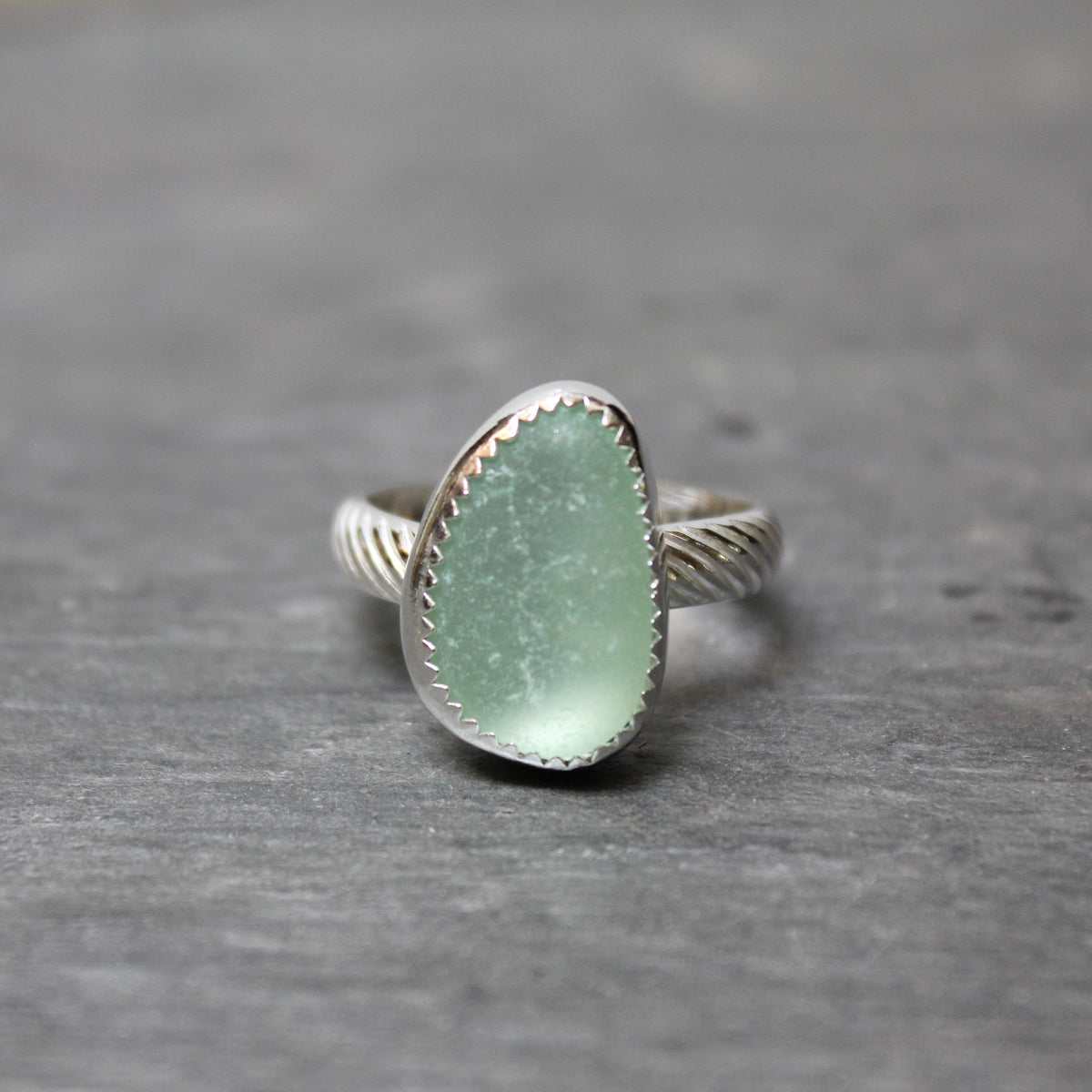 Light Green Sea Glass Statement Ring • Sterling Silver • Handmade • Beach Jewelry for Her • Size 10