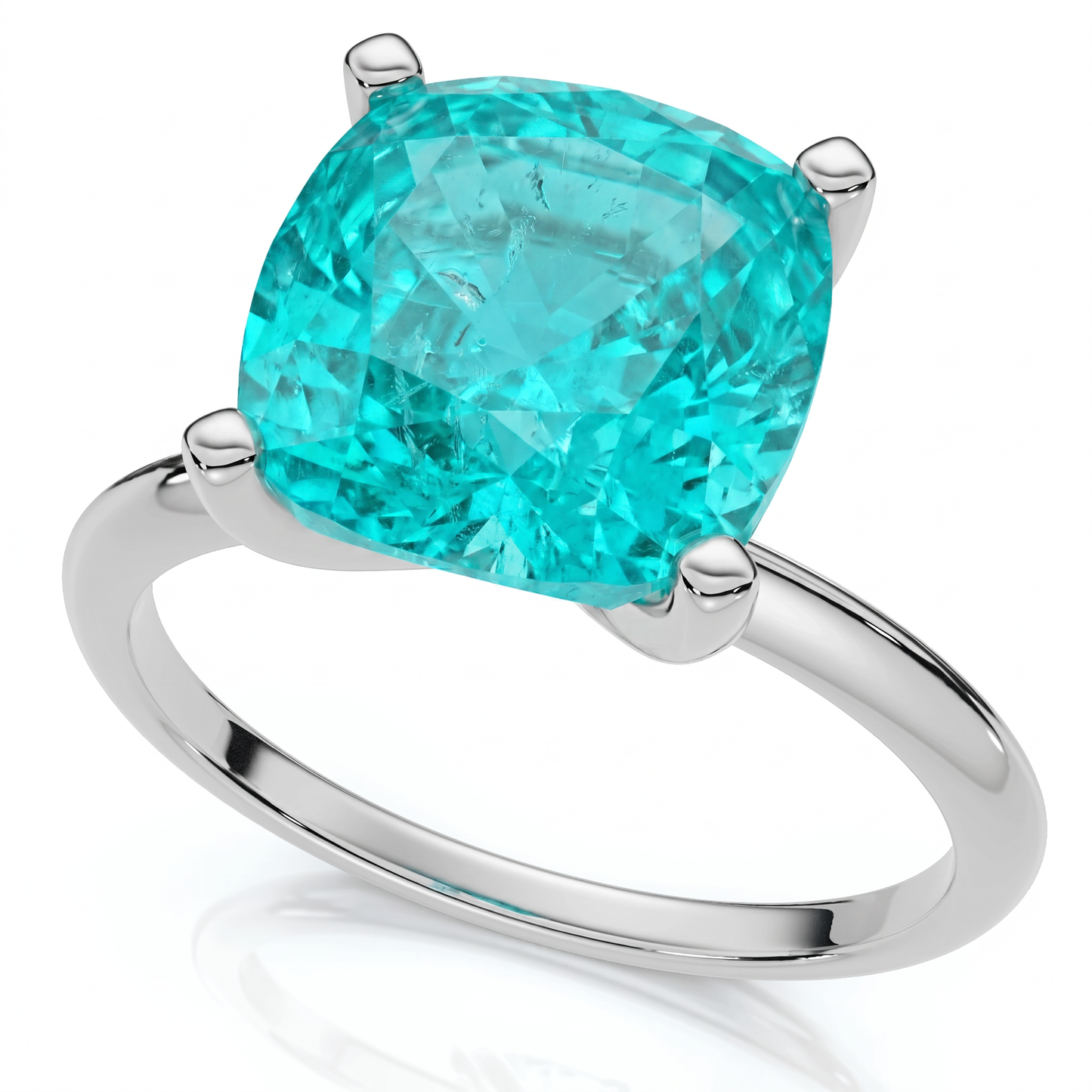 6 1/2Ct Cushion Paraíba Solitaire Ring 14k Gold Lab Grown 10MM