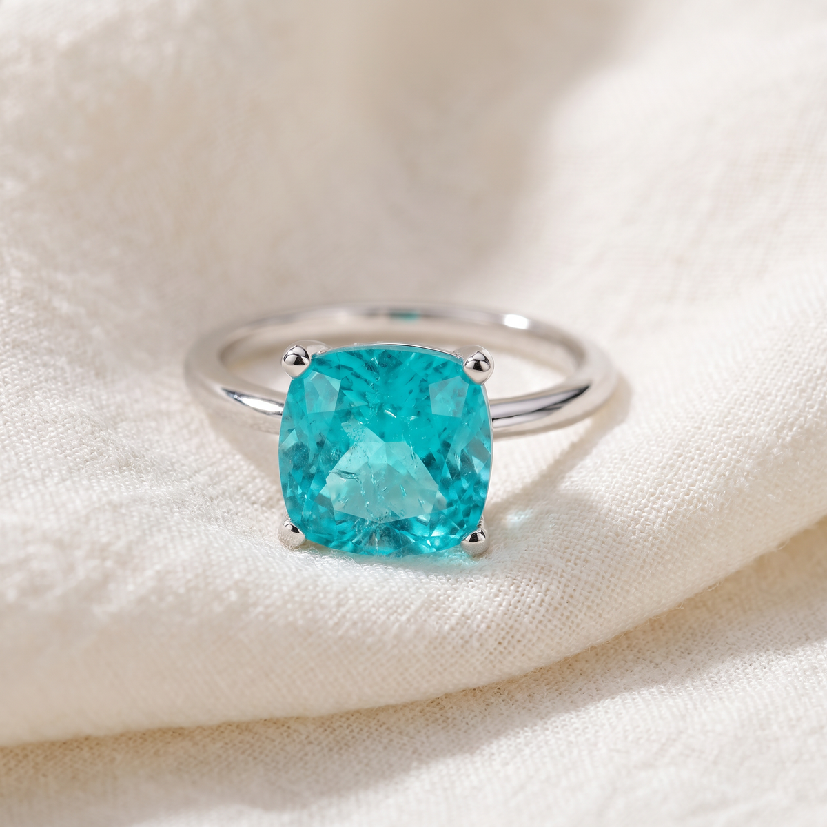 6 1/2Ct Cushion Paraíba Solitaire Ring 14k Gold Lab Grown 10MM