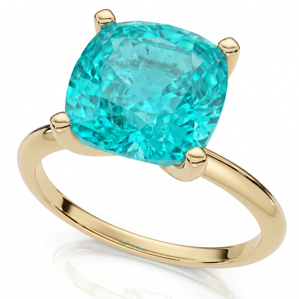6 1/2Ct Cushion Paraíba Solitaire Ring 14k Gold Lab Grown 10MM