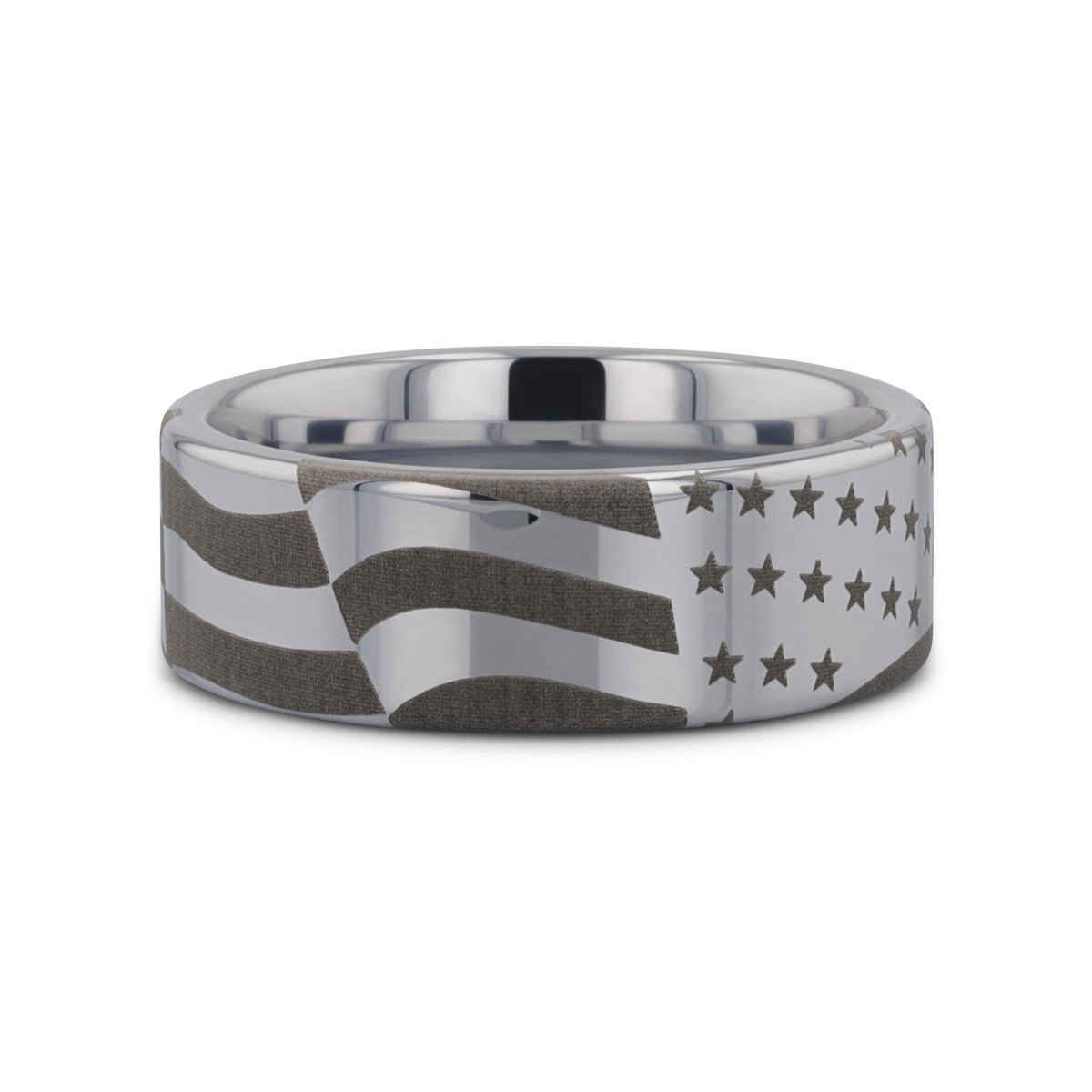 PATRIOT | U.S. Flag Engraved Tungsten Ring, Flat Pipe Cut