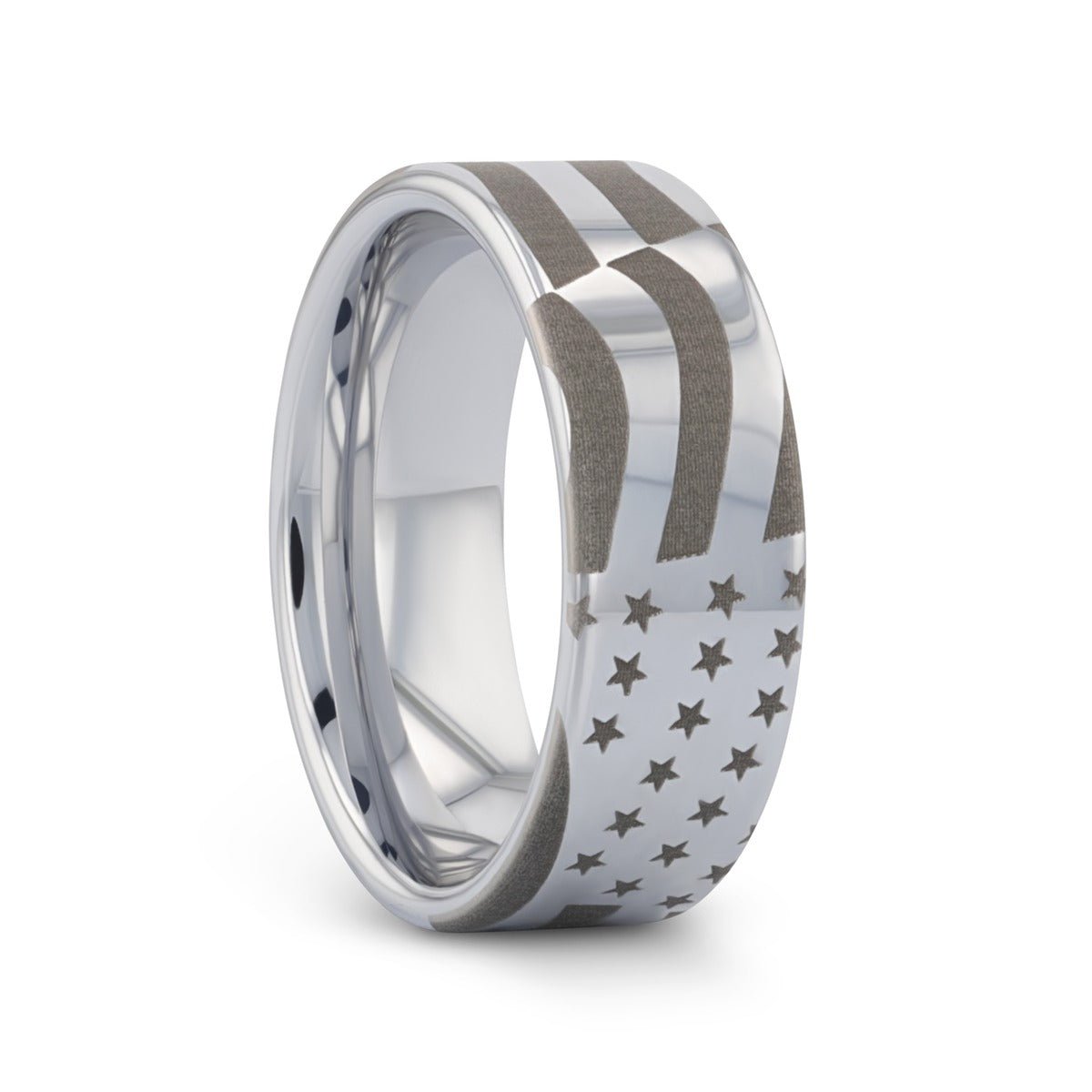 PATRIOT | U.S. Flag Engraved Tungsten Ring, Flat Pipe Cut