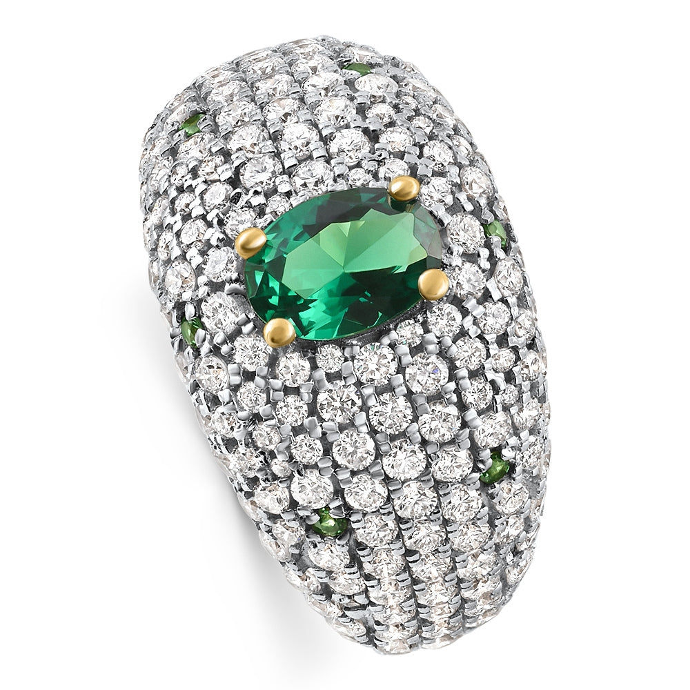 2.70Ct Pave Emerald Diamond Ring 14k Yellow Gold Lab Grown