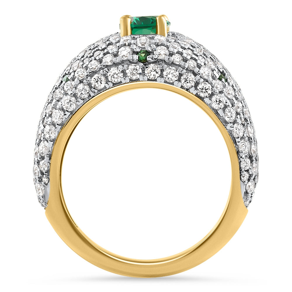 2.70Ct Pave Emerald Diamond Ring 14k Yellow Gold Lab Grown