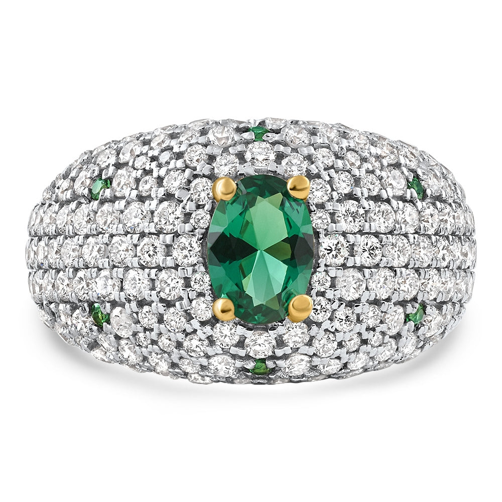 2.70Ct Pave Emerald Diamond Ring 14k Yellow Gold Lab Grown