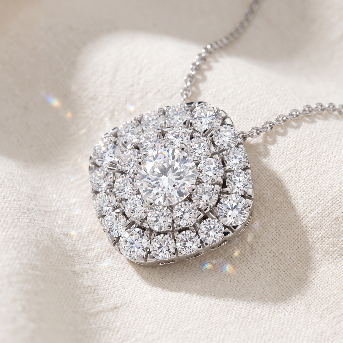 2Ct Diamond (1ct center) Cushion Pendant Necklace Lab Grown 3/4"