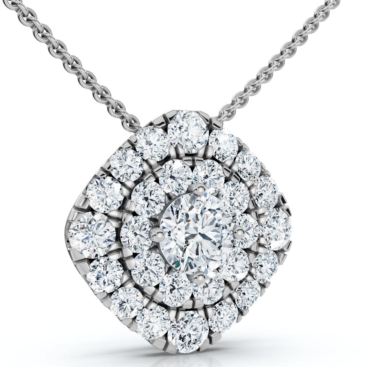 2Ct Diamond (1ct center) Cushion Pendant Necklace Lab Grown 3/4"