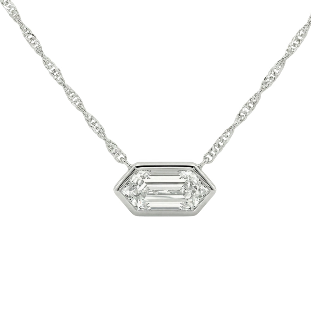Certified 3/4Ct Long Hexagon Bezel Diamond East West Pendant Necklace Lab Grown