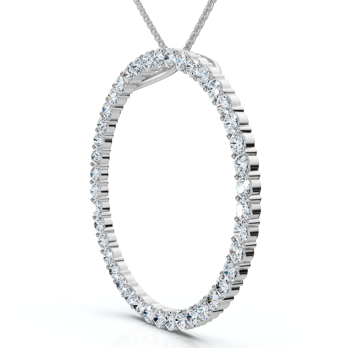 1Ct TW Circle Diamond Pendant 18" Necklace Lab Grown 1" Tall