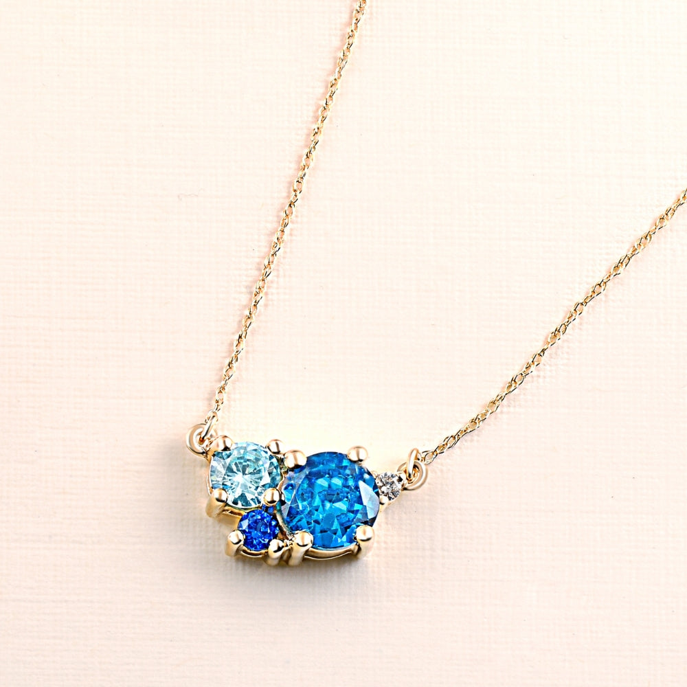 3Ct Blue Sapphire Topaz Aquamarine Diamond Pendant Necklace 14k Gold Lab Grown