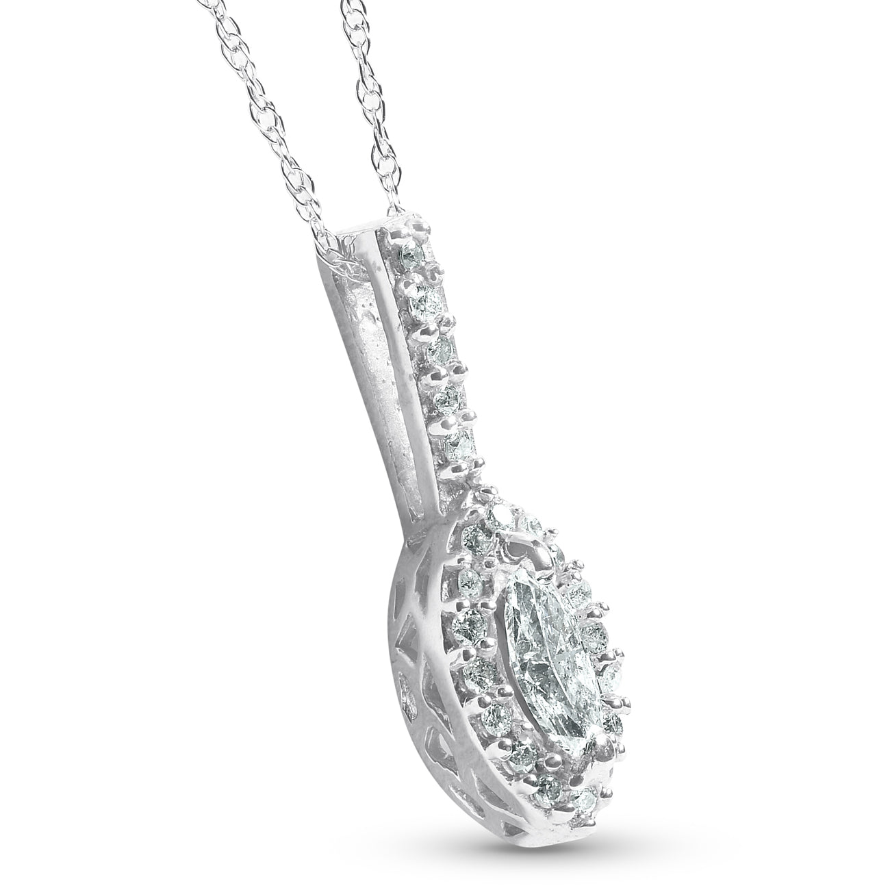 1/2CT Marquise Halo Pave Lab Grown Diamond Solitaire Pendant 14K White Gold