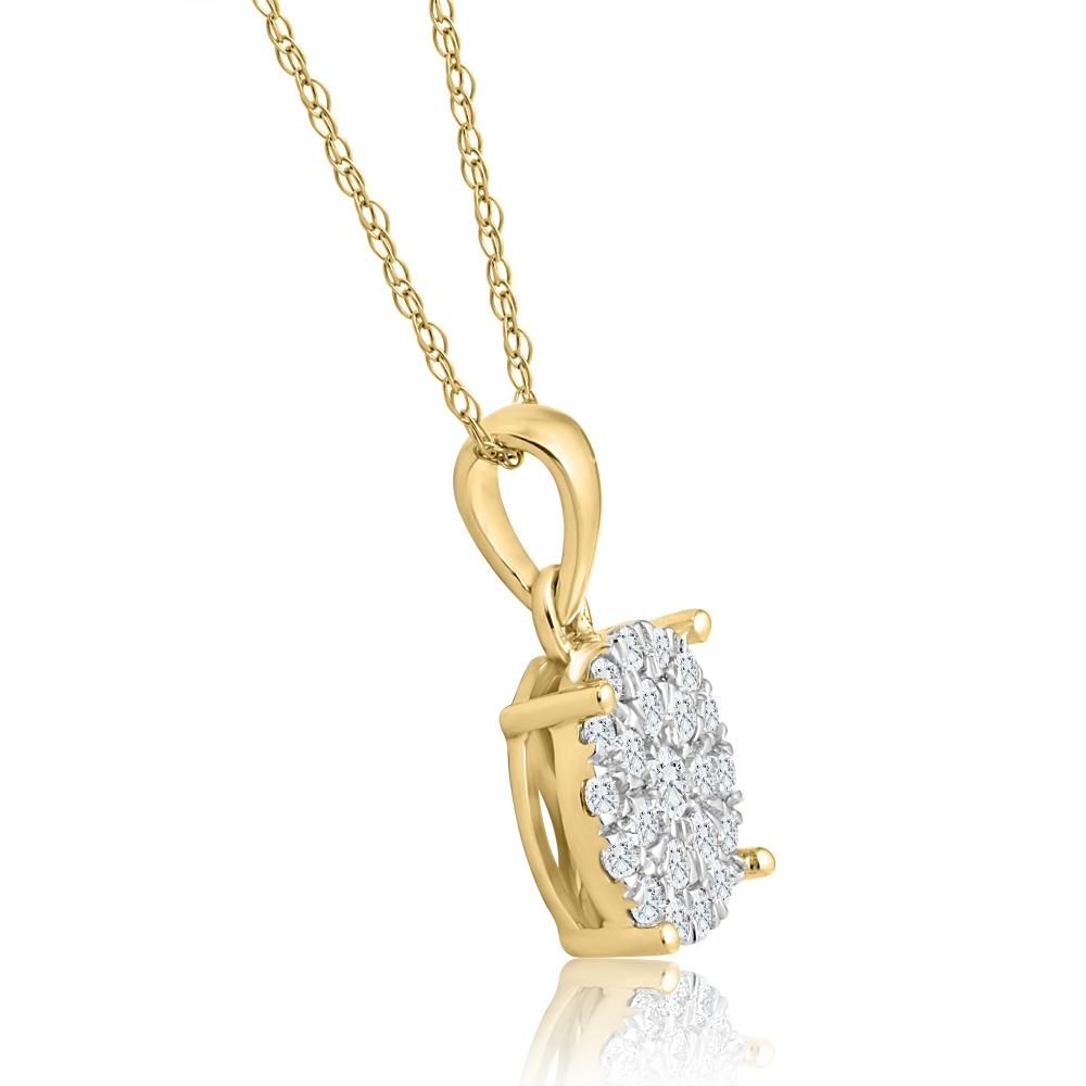 3/8Ct TW Diamond Halo 9mm Round Pendant Yellow Gold Women's Necklace 18"