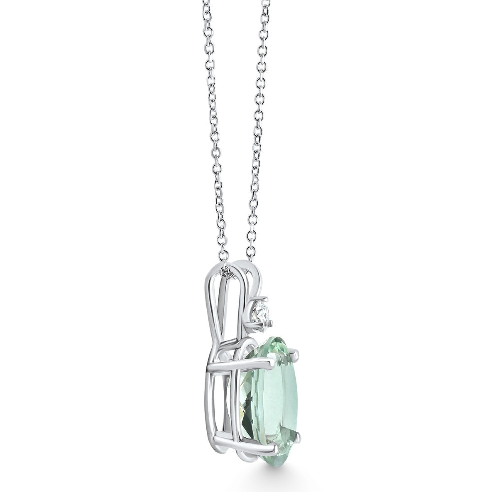 Oval Green Amethyst Diamond Pendant Women's Necklace 18" White Gold