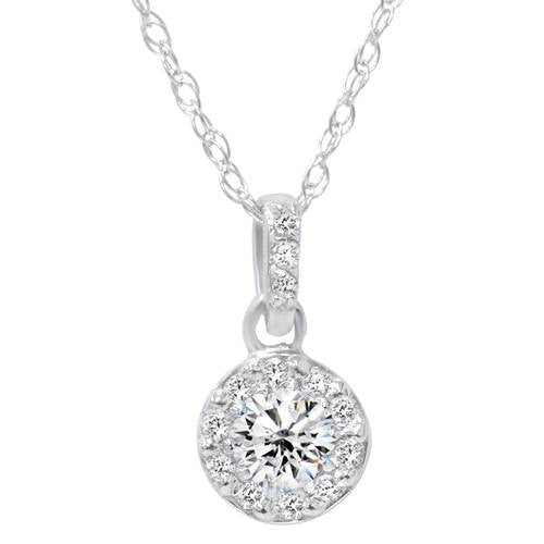 1/4ct Diamond Petite Halo Solitaire Pendant 14K White Gold Necklace
