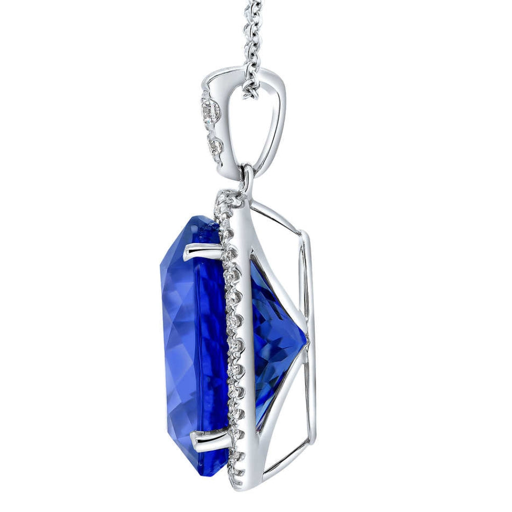 5 Ct TW Oval Tanzanite & Lab Grown Diamond Halo Pendant 14k White Gold Necklace