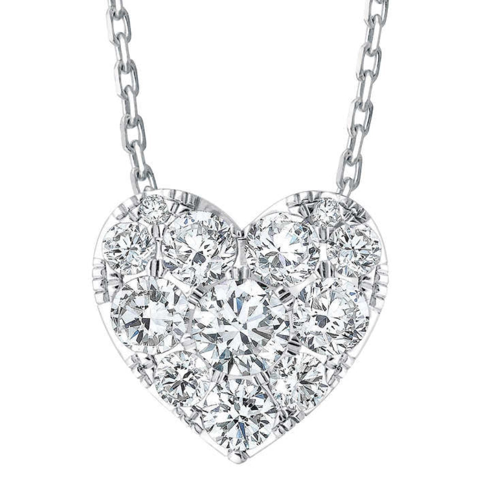 3/4Ct Diamond Heart Pendant 14k White Gold 18" Necklace