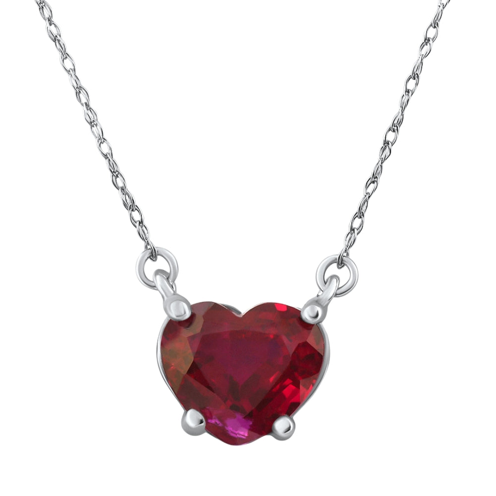 3Ct Heart Solitaire Ruby Pendant Necklace 14k Gold Lab Grown 18"