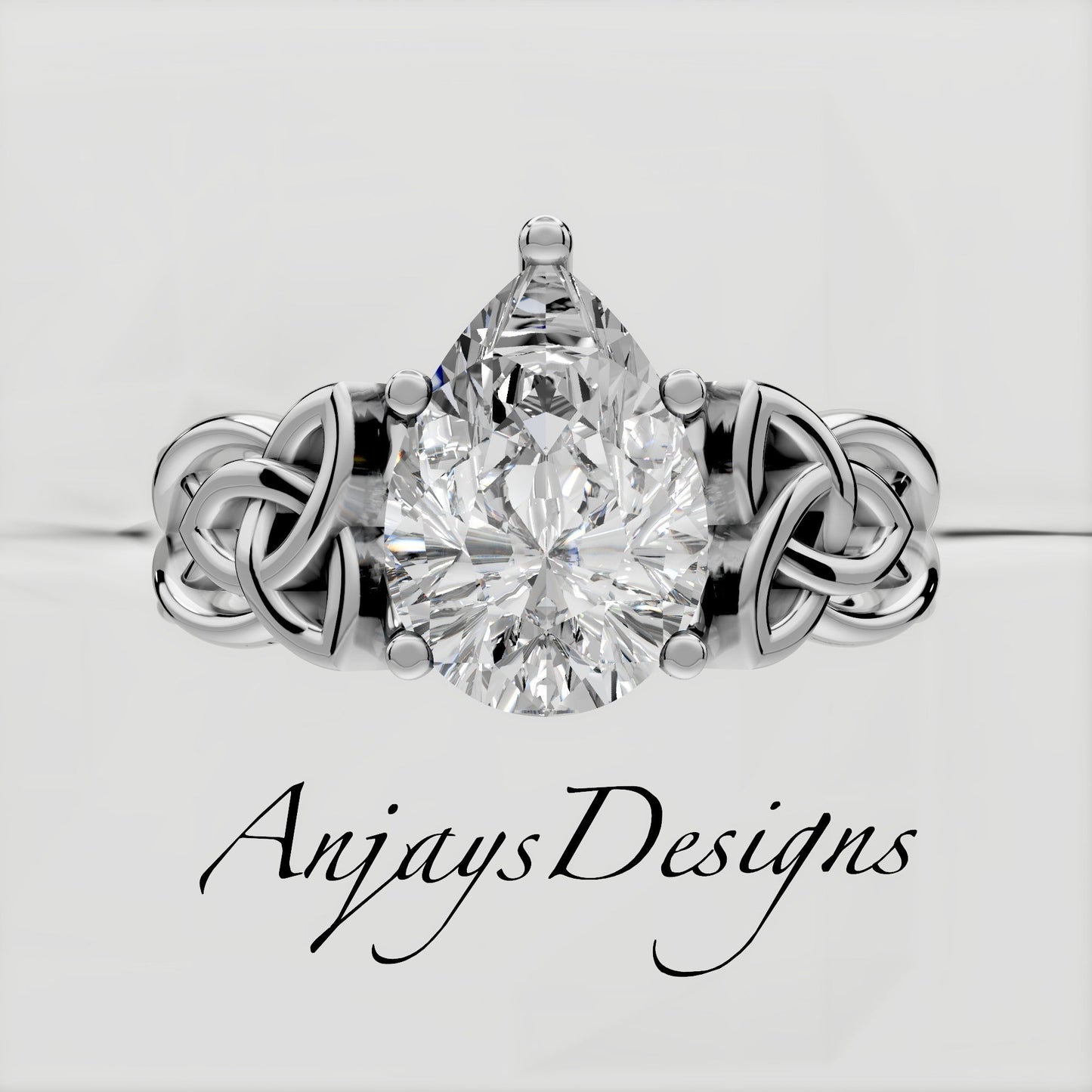 Celtic Engagement Ring 2 Carat Pear Cut Lab Grown Diamond Solitaire Ring